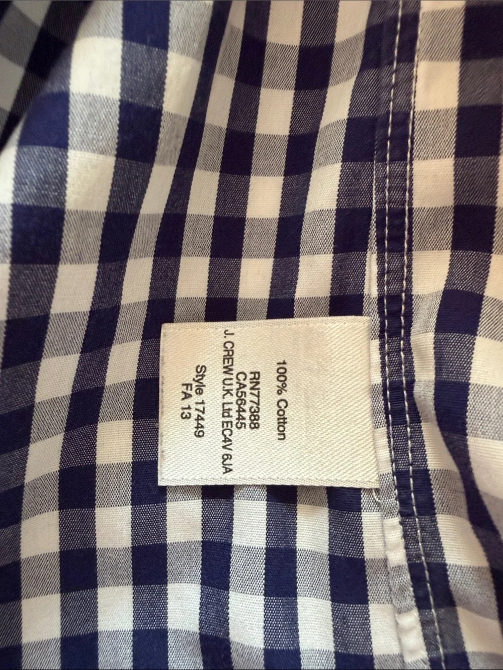 J. Crew Men’s Navy and White Gingham non iron Button-Down Shirt size M